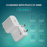 Portronics Adapto 25 Plus 25W Type C PD  (White)Superfast Slim Mobile Charging Adaptor,GaN Technology