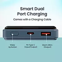 Portronics Luxcell B 10K (Dark Blue)mAh 22.5W Fast Charging Power Bank, Ultra Slim Power Bank with Mach USB-A Output, Type C PD Output, Type C Input, Wake Up Button