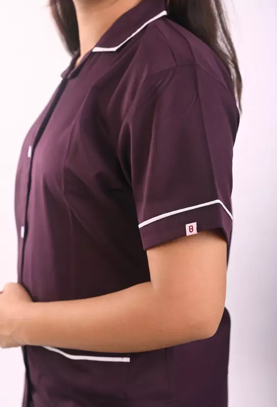 Ksvi Nurse Uniform L Collar Shirt & Pant ( Wine )