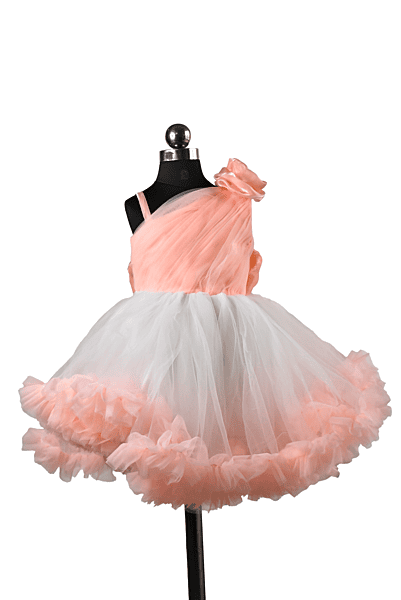 Peach White One Shoulder Tulle Dress