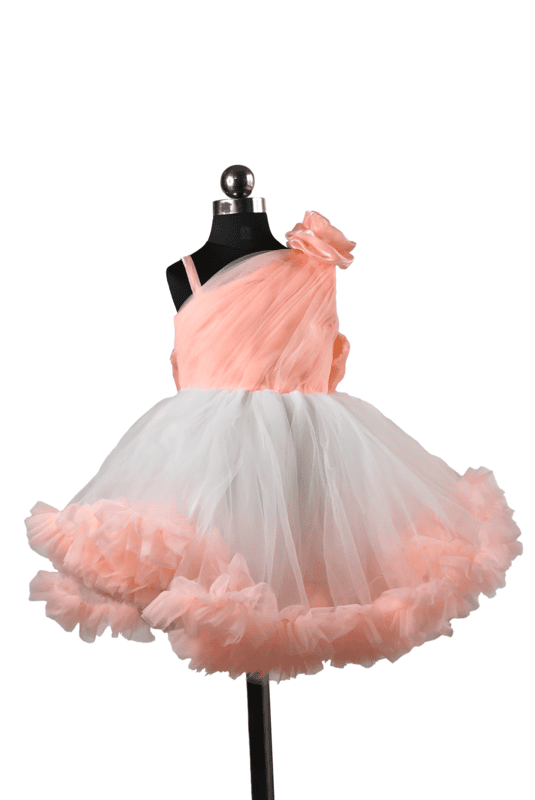 Peach White One Shoulder Tulle Dress