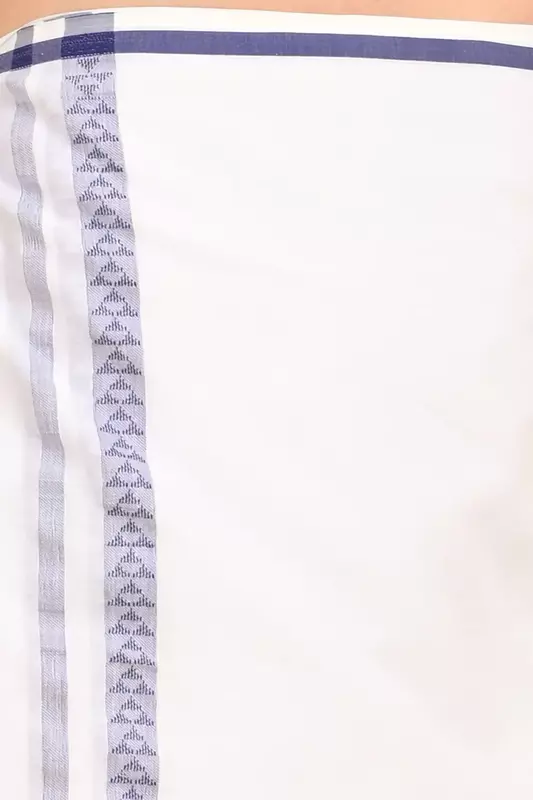 Men’s 100% Cotton Double-Layer White Veshti with Fancy Border