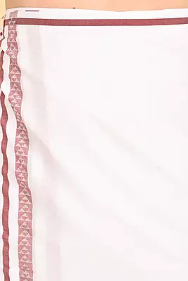 Men’s 100% Cotton Double-Layer White Veshti with Fancy Border