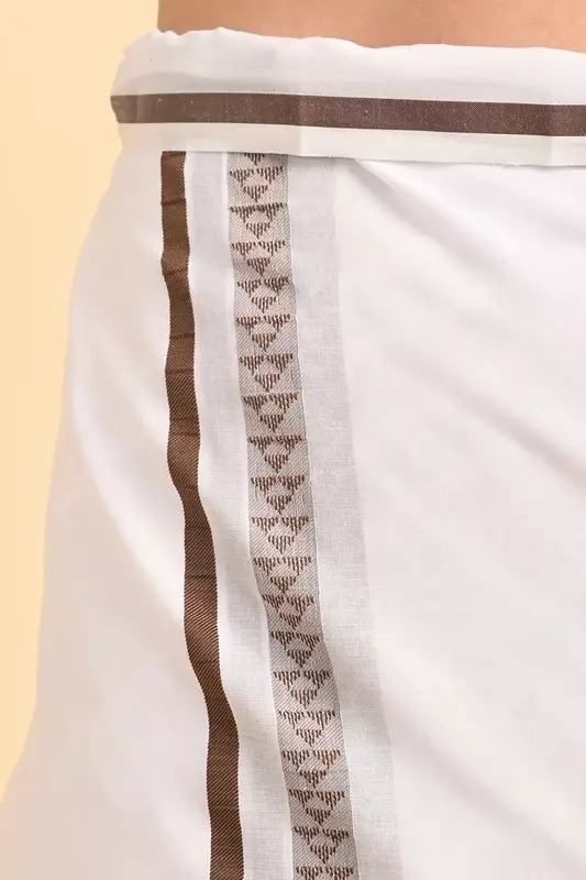 Men’s 100% Cotton Double-Layer White Veshti with Fancy Border