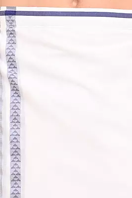 Men’s 100% Cotton Readymade Double-Layer White Veshti with Fancy Border