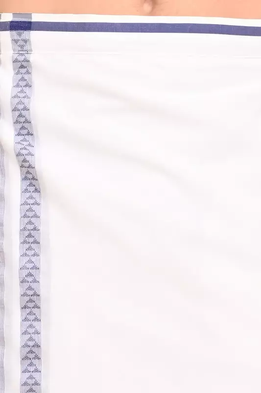 Men’s 100% Cotton Readymade Double-Layer White Veshti with Fancy Border