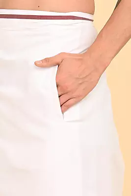 Men’s 100% Cotton Readymade Double-Layer White Veshti with Fancy Border