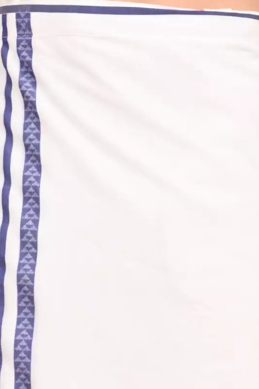 Men’s 100% Cotton Readymade Double-Layer White Veshti with Fancy Border