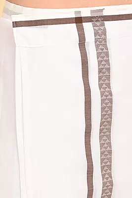 Men’s 100% Cotton Readymade Double-Layer White Veshti with Fancy Border