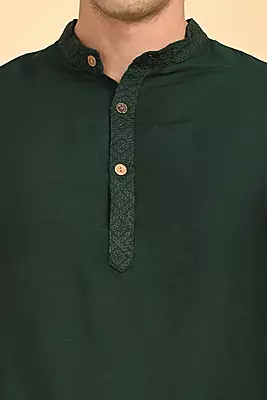 Men Ethnic Embroidered Long Kurta - Green