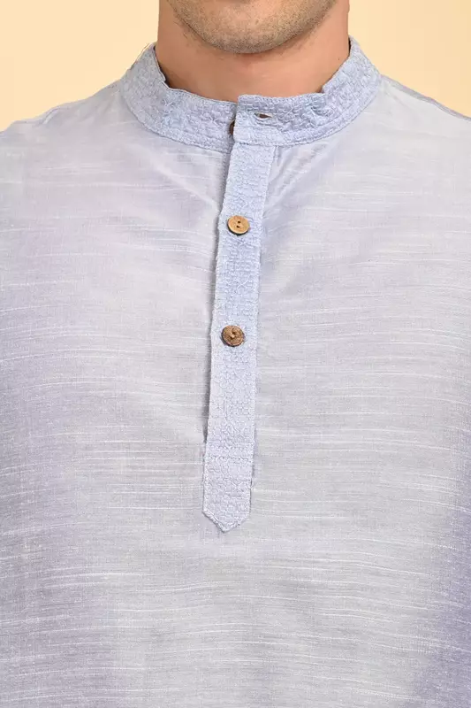 Men Ethnic Embroidered Long Kurta - Blue