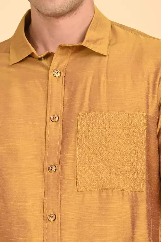 Men Short Sleeve Ethnic Shirt - Yellow