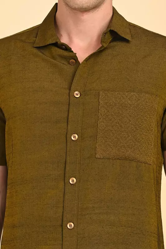 Men Short Sleeve Ethnic Shirt - Green