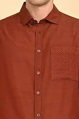 Men Short Sleeve Ethnic Shirt - Brown