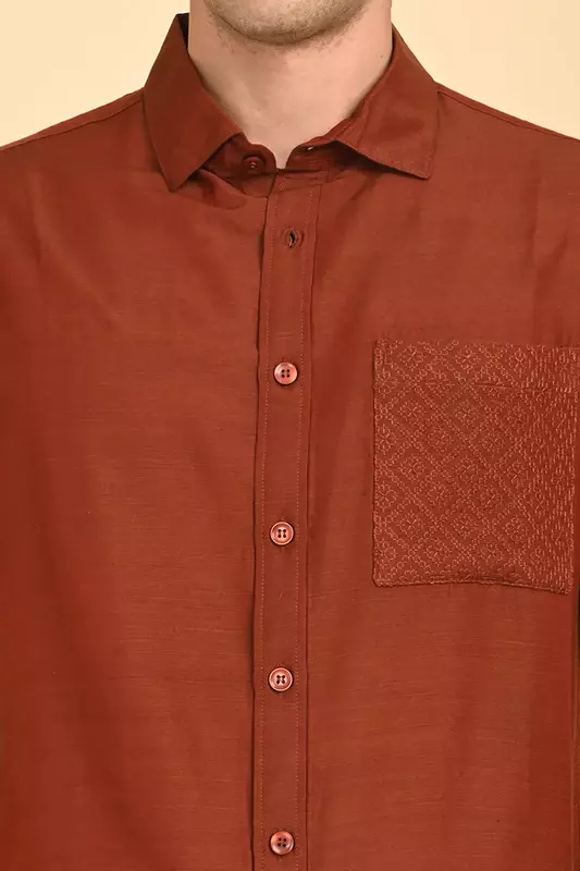 Men Short Sleeve Ethnic Shirt - Brown