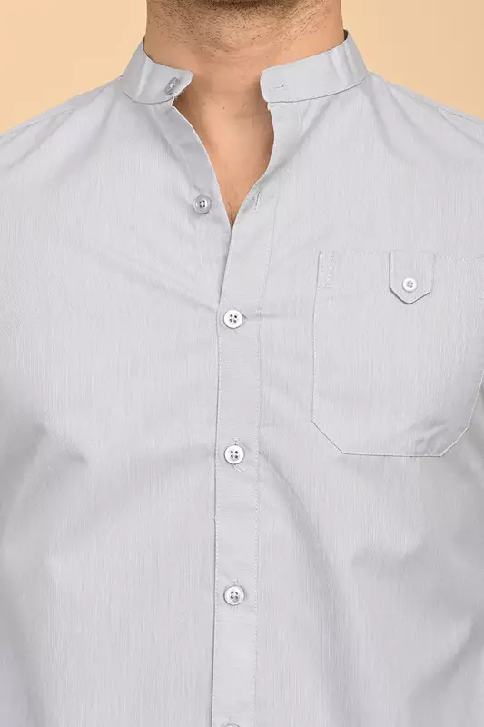 Men's Mandarin Collar Shirt - Grey