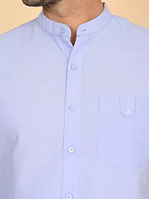 Men's Mandarin Collar Shirt - Blue