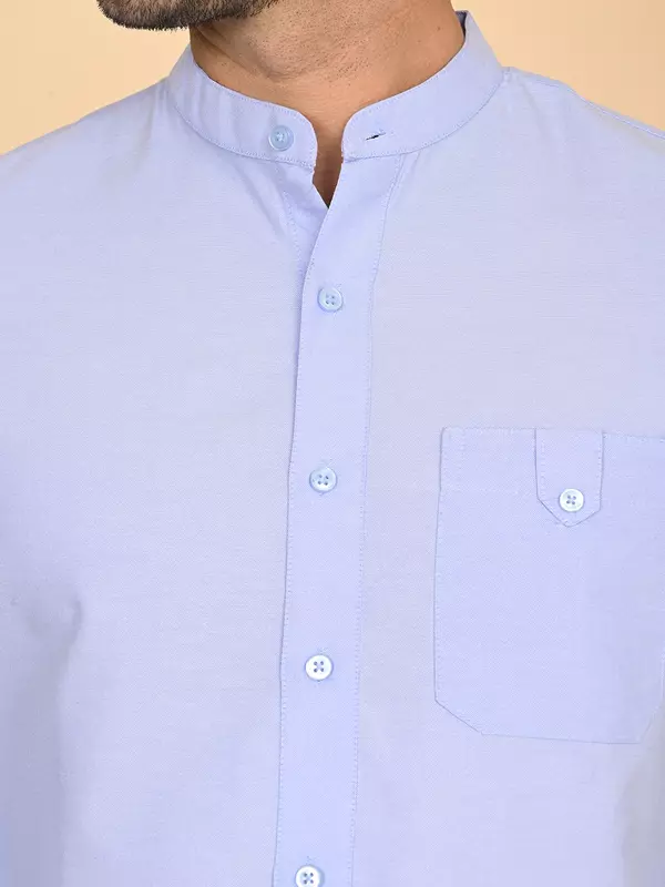 Men's Mandarin Collar Shirt - Blue