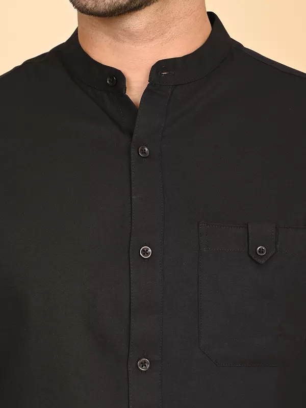 Men's Mandarin Collar Shirt - Black