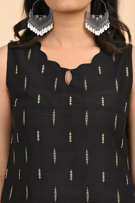 Women jacquard kurta - Black