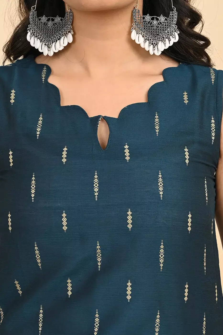 Women jacquard kurta - Blue