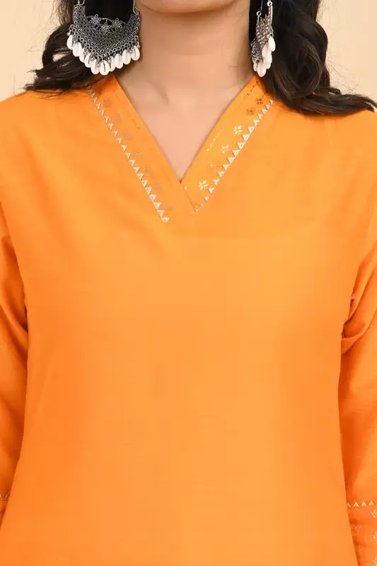 Women V-Neck Long Kurta - Yellow