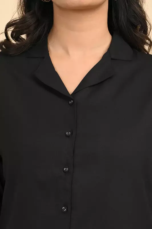 Women Notched Collar Shirt - Black
