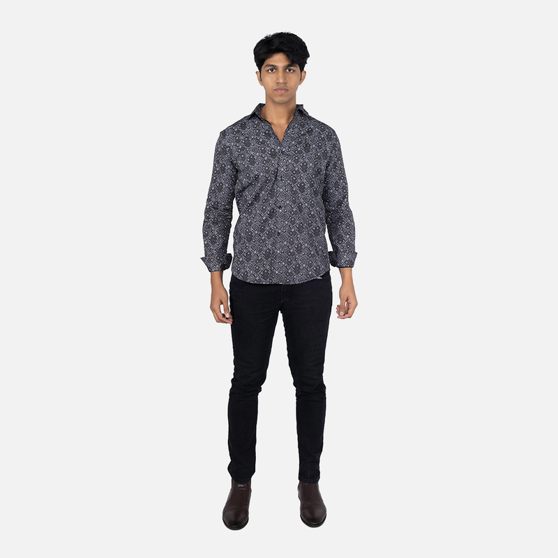 Men Ebony Black Geometric  Printed Casual Shirt