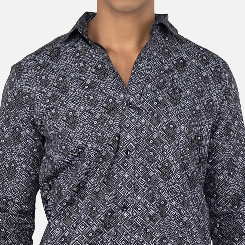 Men Ebony Black Geometric  Printed Casual Shirt