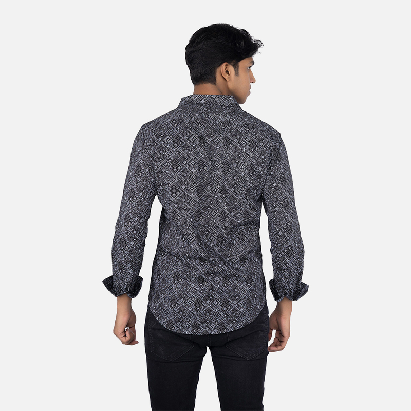 Men Ebony Black Geometric  Printed Casual Shirt
