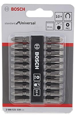 Bosch Metal 2608521039 65 Mm Double Ended Bit Set Ph2/Ph2, Pack Of 10 Bosch Metal 2608521039 65 Mm Double Ended Bit Set Ph2/Ph2, Pack Of 10