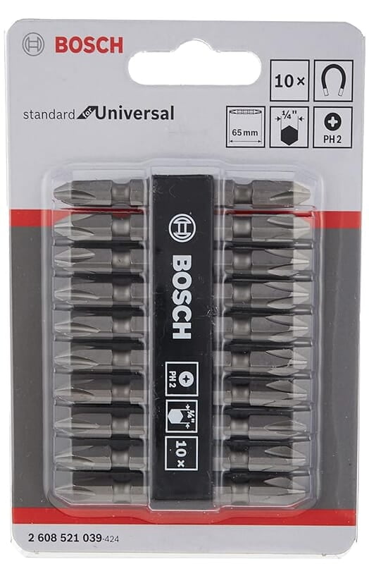 Bosch Metal 2608521039 65 Mm Double Ended Bit Set Ph2/Ph2, Pack Of 10