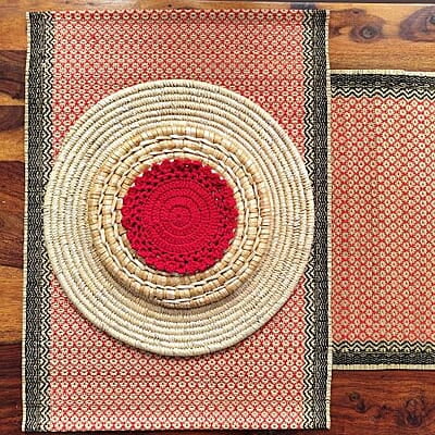 Madur Red Honeycomb Table Runner