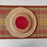 Madur Yellow Base & Red Table Runner