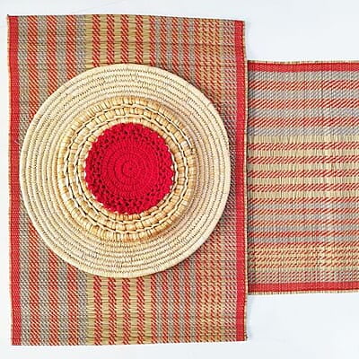 Madur Natural & Red Table Runner