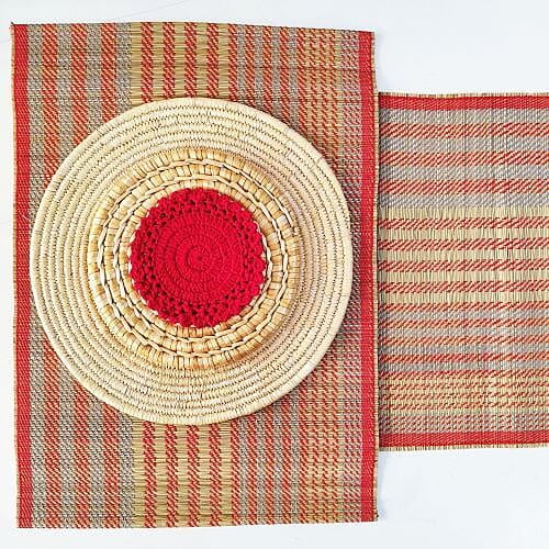 Madur Natural & Red Table Runner Madur Natural & Red Table Runner