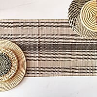 Madur Natural & Black Twill Centre Stripe Table Runner Madur Natural & Black Twill Centre Stripe Table Runner