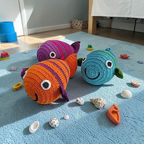 Handmade Crochet Stripe Rattle Fish