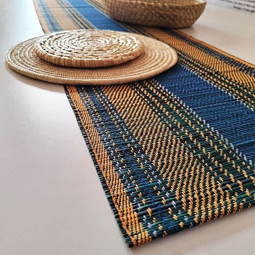 Madur Blue Base & Yellow Table Runner Madur Blue Base & Yellow Table Runner