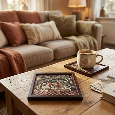 Madhubani Hand-Painted Elephant Tabletop