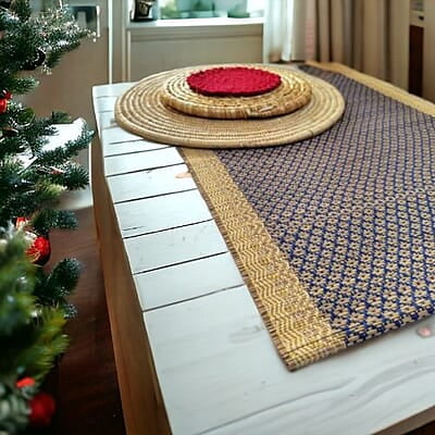 Madur Blue Honeycomb Table Runner