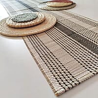 Madur Natural & Black Twill Centre Stripe Table Runner Madur Natural & Black Twill Centre Stripe Table Runner