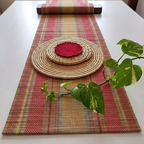 Madur Yellow Base & Red Table Runner