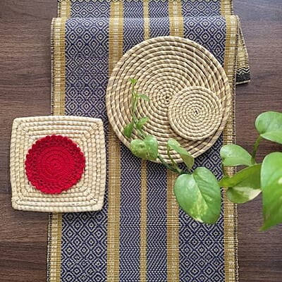 Madur Blue & Natural Table Runner