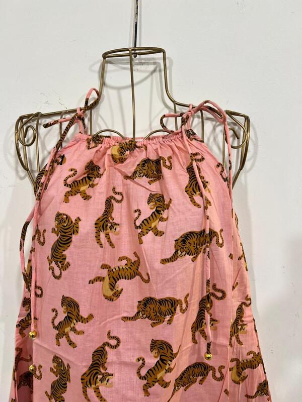 Naaz's Short halter gathered neck - Peach & Tigers