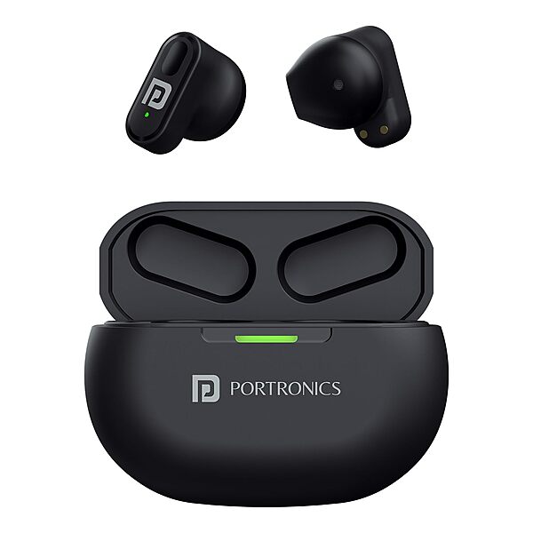 Portronics Twins S17 – TWS Earbuds, Sleek Design, Deep Bass, Touch Control, 20H Playtime, Bluetooth 5.0, Noise Isolation, Comfortable Fit, Perfect for Music & Calls, Available in Black.