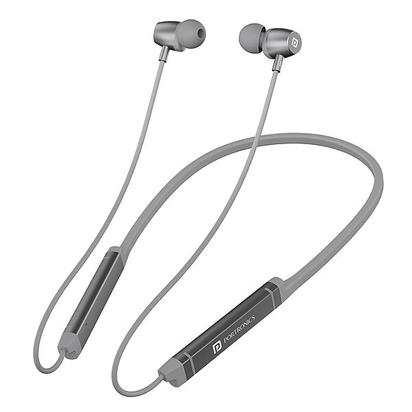 Portronics Harmonics Z9 – Neckband, 40H Playtime, Silver, Bluetooth 5.0, IPX4 Water Resistant, Deep Bass, Comfortable Fit, Quick Charge, Ideal for Sports and Daily Use, Lightweight Design.