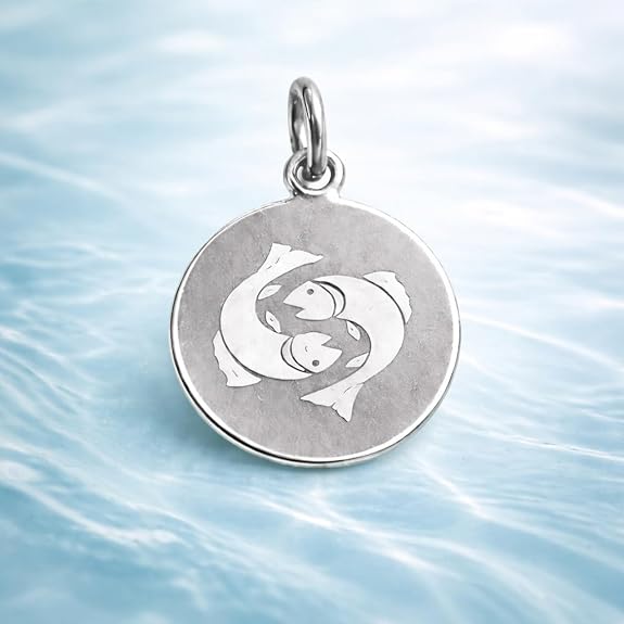 925 Sterling Silver Pisces Zodiac Pendant for Men & Women | Astrology Fish Charm Necklace | Round Engraved Horoscope Jewelry