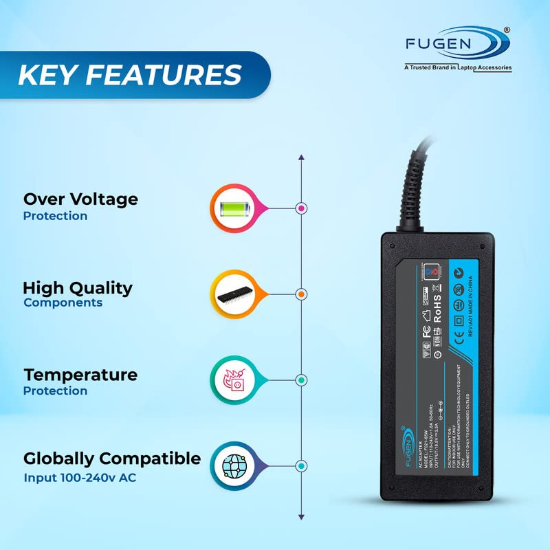 Fugen 65W Laptop Charger for Dell Latitude E5400 E5410 E5420 E5430 E5440 E5450 | 7.4mm Pin