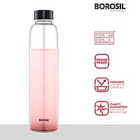 Borosil Crysto Slim Glass Water Bottle, Water Bottle for Fridge, Borosilicate Glass, Extreme Temperature Resistant, For Hot & Cold Water, Milk, Lassi, Juice, Black Lid, 550 ml, Stylish & Transparent